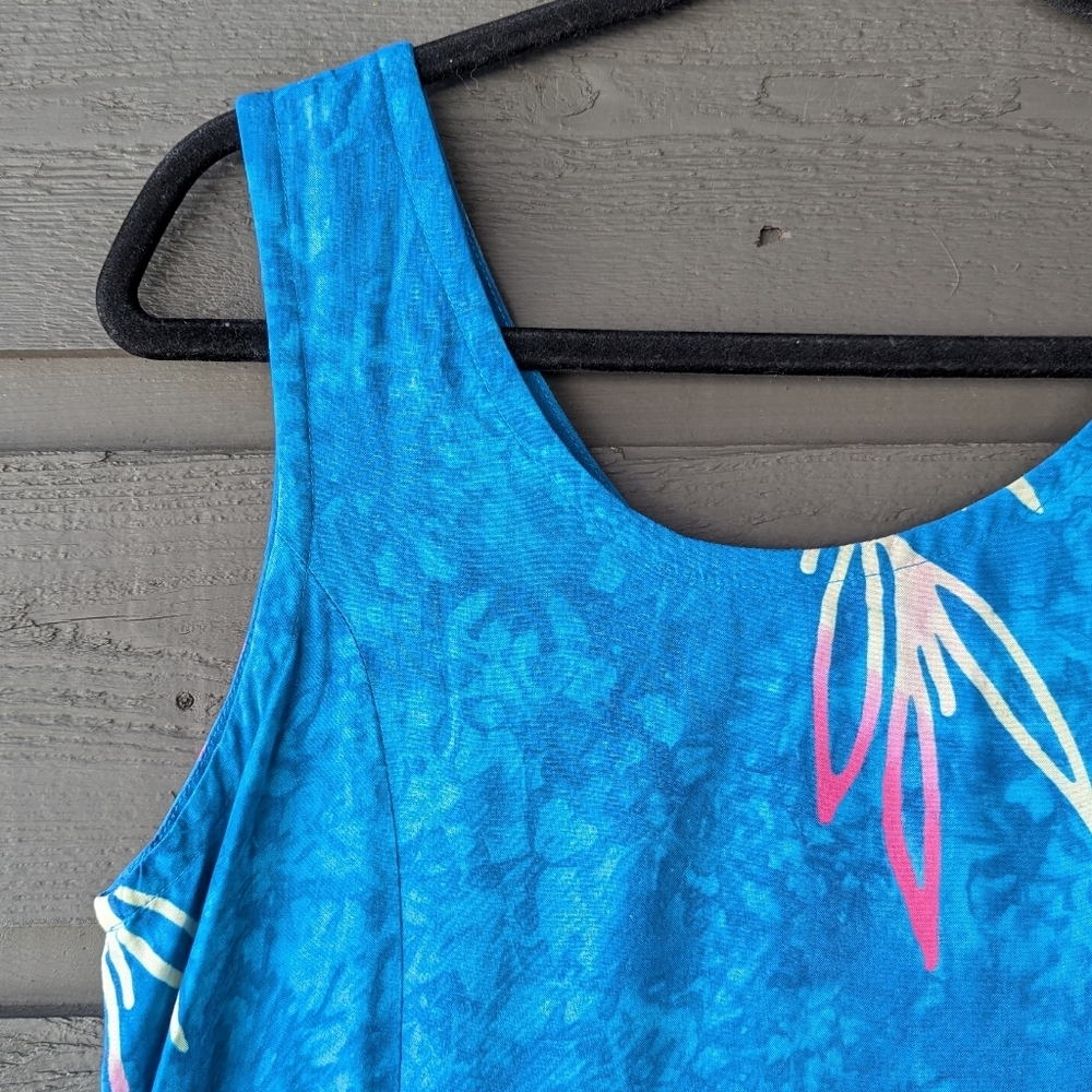 Bali Batiks ResortWear Tie Dye Aqua Blue Maxi Tank Dress Sexy Slits Size Medium - Picture 2 of 8